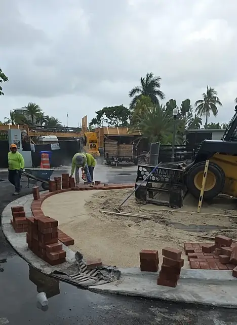 Completed paver apron at the roundabout island