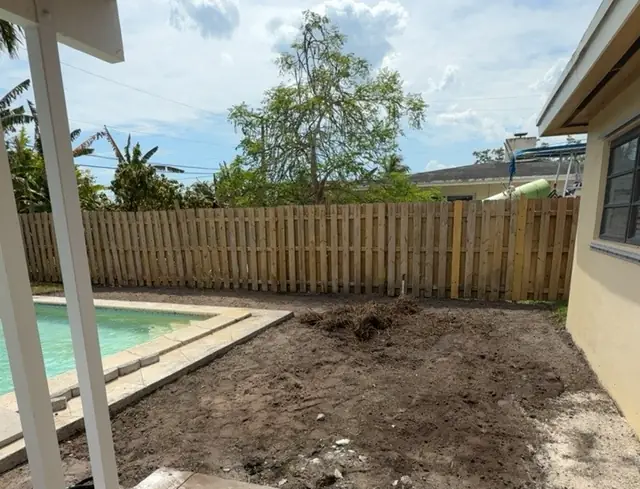 Concrete Pool Deck & Patio, Cutler Bay: Before: bare yard at the pool corner