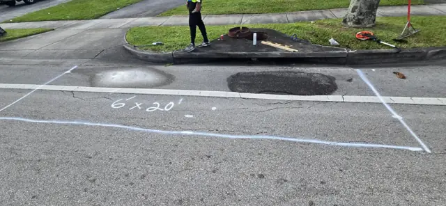Marked failed area at the curb inlet