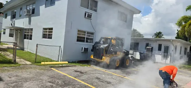 Parking Lot Repaving, Miami Beach: Saw-cutting and removing the old pavement