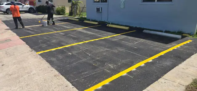 Parking Lot Repaving, Miami Beach: Laying out and painting the stall lines
