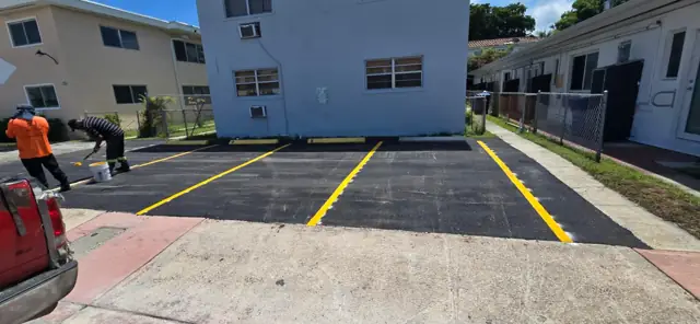 Parking Lot Repaving, Miami Beach: Finished lot with new striping
