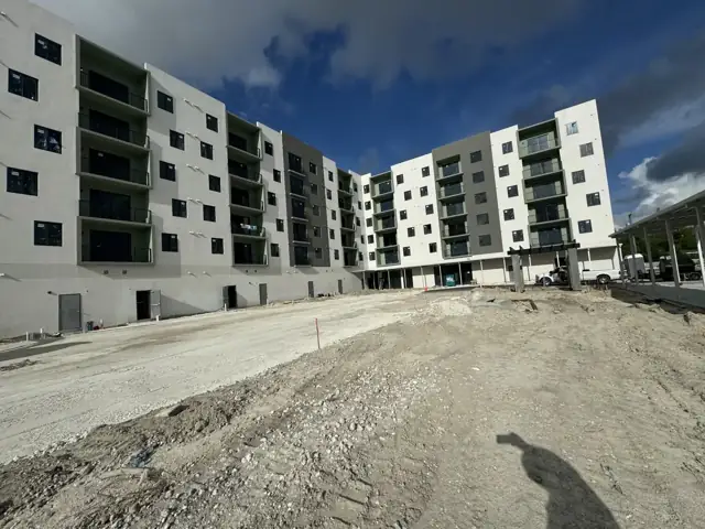 Stadium Towers: Base prepared for paving