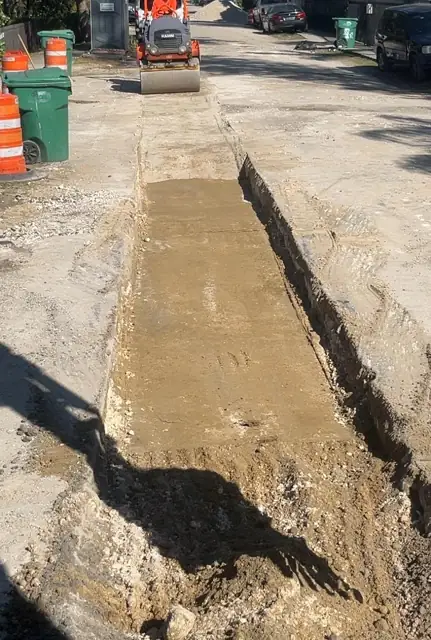 West Little River Sewer & Resurfacing: Compacted trench ready for base